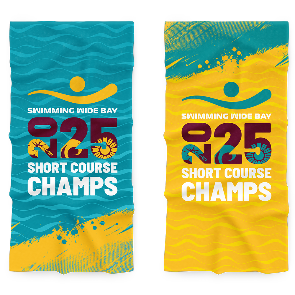Official Swimming Wide Bay 2025 Long Course Championships DriTech Towel with event logo and quick-dry lightweight technology