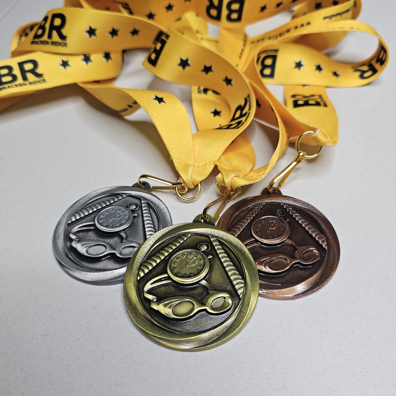Miklin & Co semi custom medal with ready-made design and personalised branded ribbon showing quick turnaround award solution for urgent Australian events