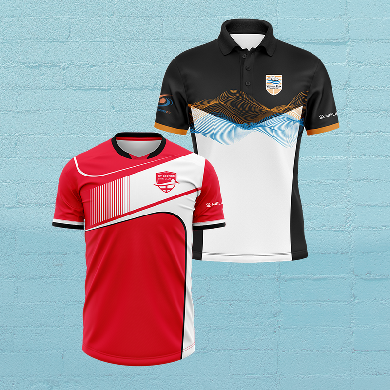 Custom sublimated swim team polo and tee with club logo