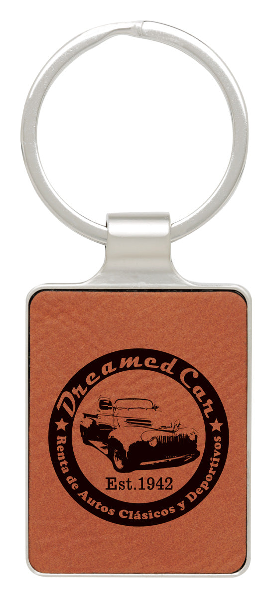 Leatherette Keychain - Rawhide with Chrome - 50mm