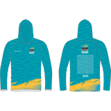 Lightweight long sleeve hooded sun shirt in teal for Swimming Wide Bay Short Course Championships 2025