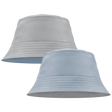 Miklin & Co custom reversible bucket hat showing both sides with full-colour team logo printing and embroidered branding details