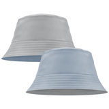 Miklin & Co custom reversible bucket hat showing both sides with full-colour team logo printing and embroidered branding details