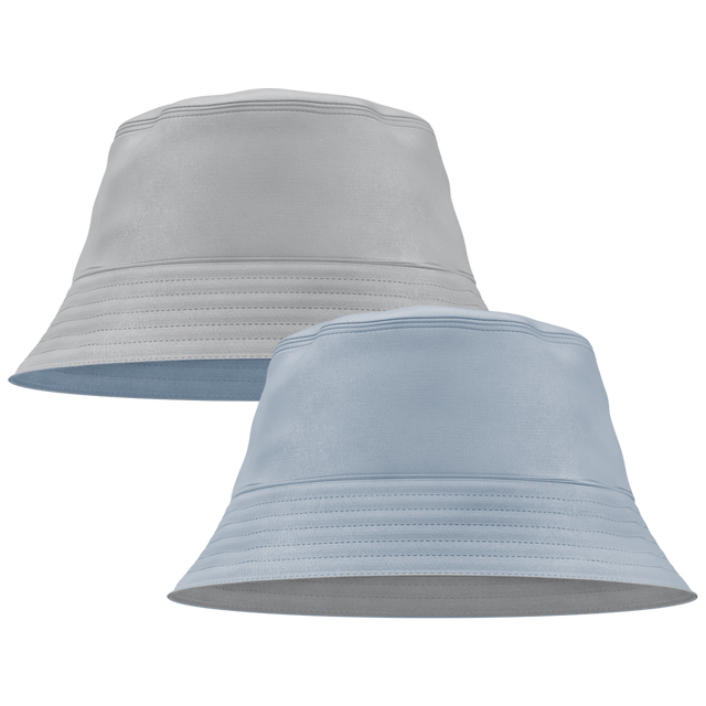 Miklin & Co custom reversible bucket hat showing both sides with full-colour team logo printing and embroidered branding details