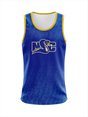 Custom sublimated NSC athlete singlet in royal blue with gold trim, featuring NSC logo on chest and gradient fade design